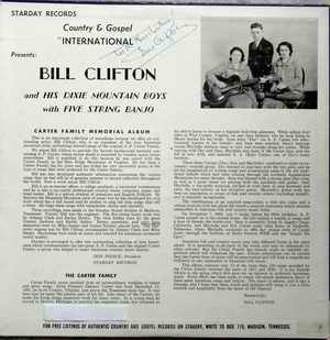 Bill Clifton: Carter Family Memorial Album (Starday SLP 146), Archiv: Hauke Str�bing