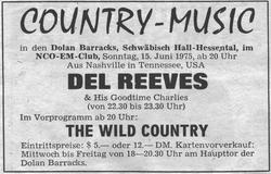 Anzeige eines Del Reeves-Konzerts im NCO-Club Schw�bisch Hall. Haller Tagblatt am 11. Juni 1975