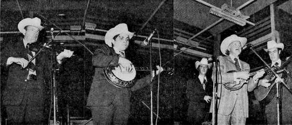 Bill Monroe und seine Blue Grass Boys am 14. Mai 1975 in T�bingen: Kenny Baker, Bob Black, Randy Davis (im Hintergrund), Bill Monroe und Ralph Leims. Bild: Hauke Str�bing