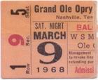Grand Ole Opry-Ticket vom 9. Mrz 1968