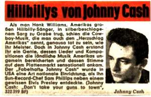 Johnny Cash, Zeitungsausschnitt