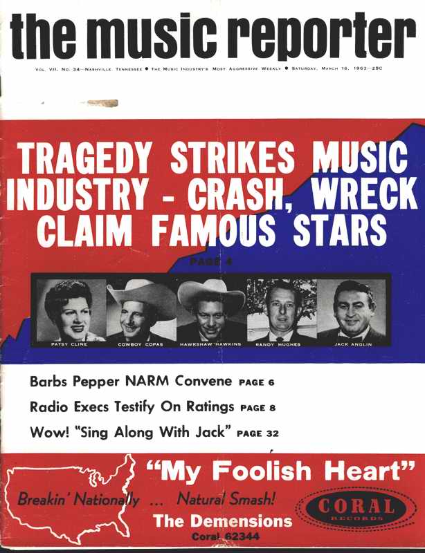 Titelblatt des MUSIC REPORTER vom 16. M�rz 1963, Archiv Hauke Str�bing